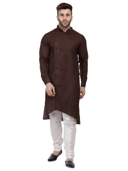 brown dupion solid asymmetric kurta - 16671761 -  Standard Image - 0