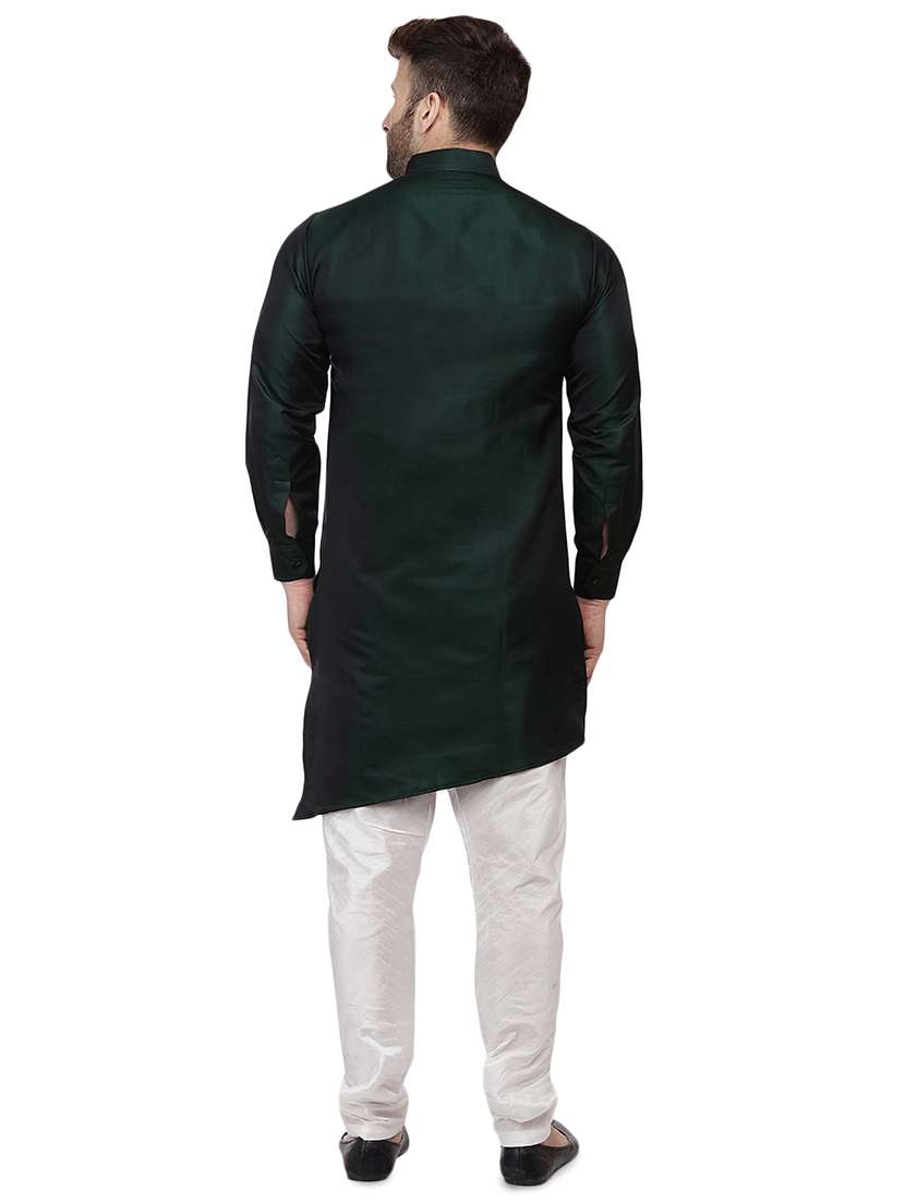 green dupion solid asymmetric kurta - 16671762 - Standard Image - 2