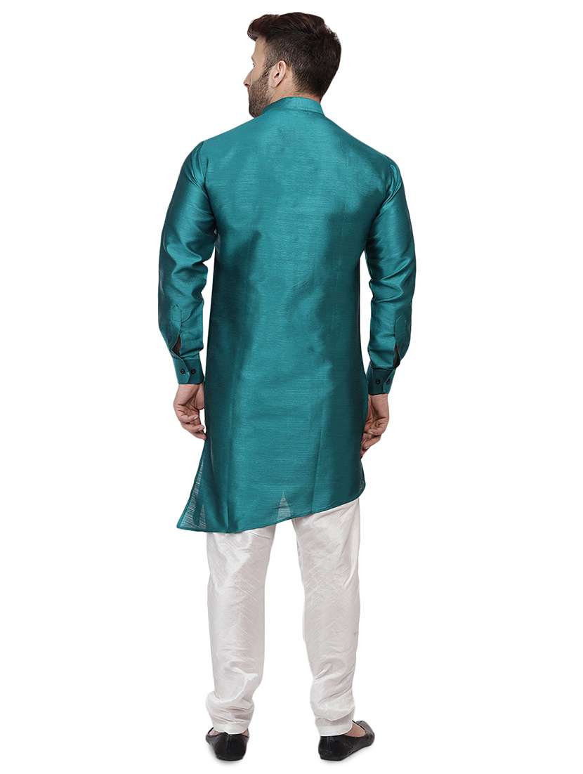 men teal solid asymmetric kurta - 16671763 - Standard Image - 2