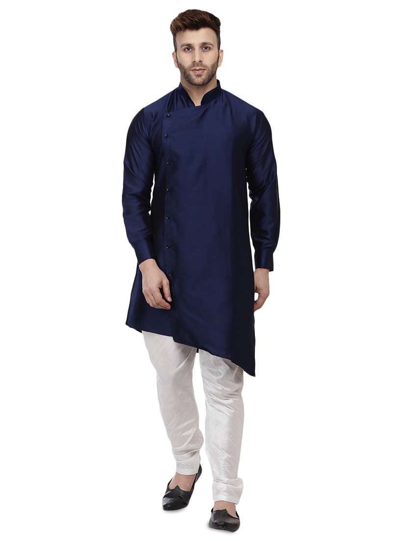navy blue dupion solid asymmetric kurta