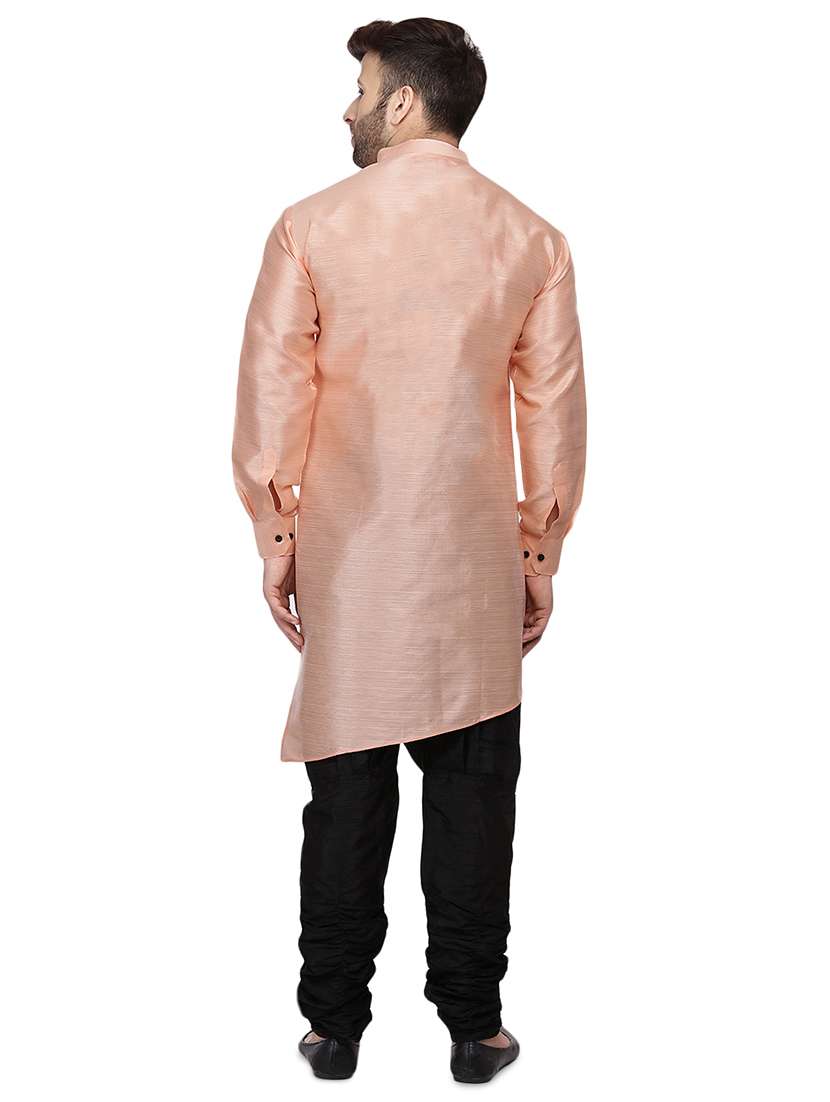 peach dupion solid asymmetric kurta - 16671770 - Standard Image - 2