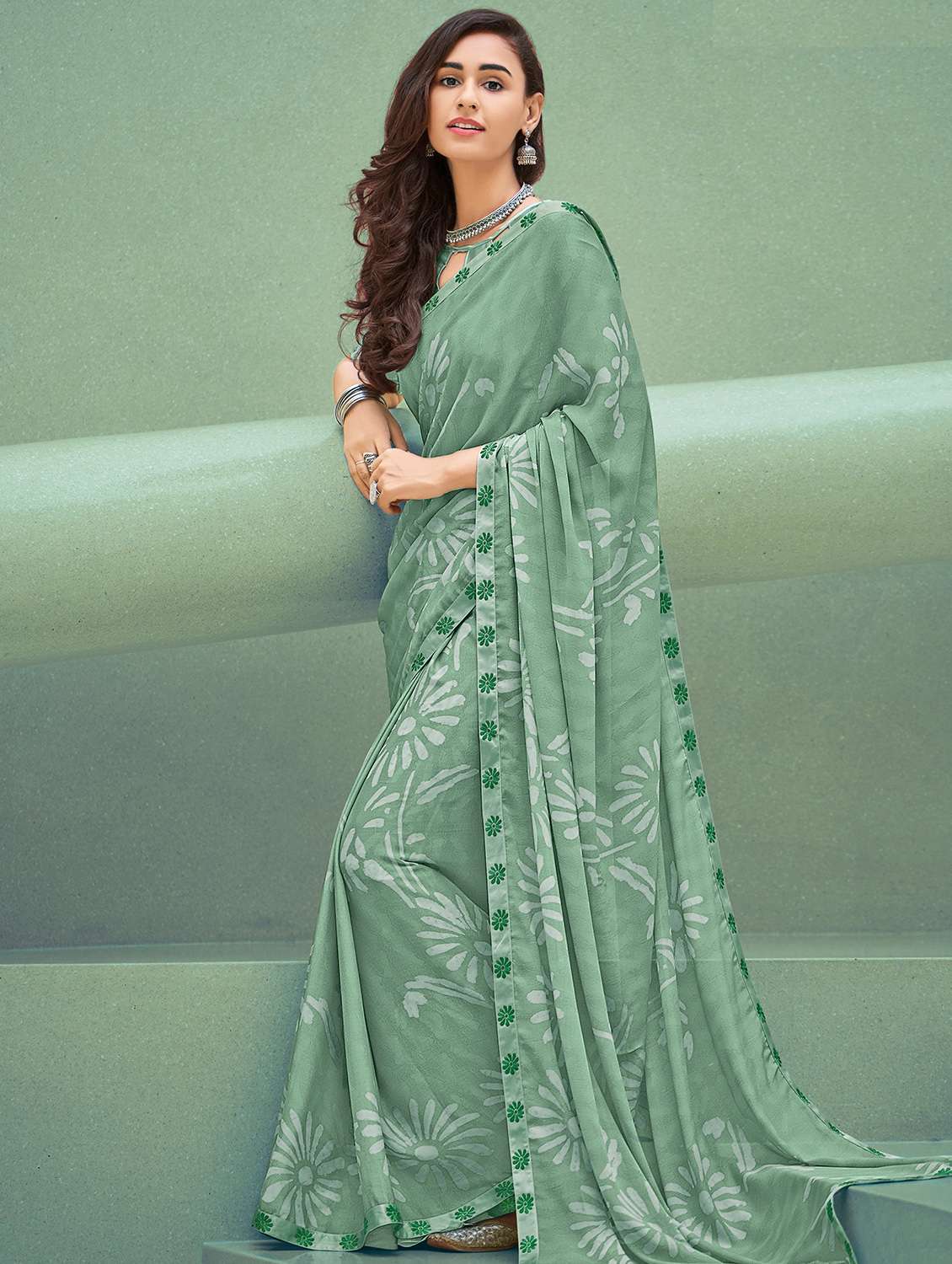 floral printed saree with blouse