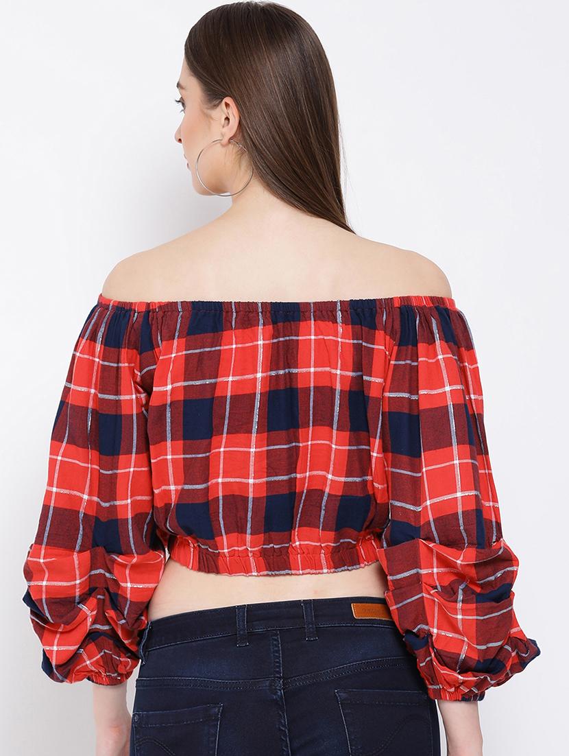 off shoulder gingham top - 16673815 - Standard Image - 2