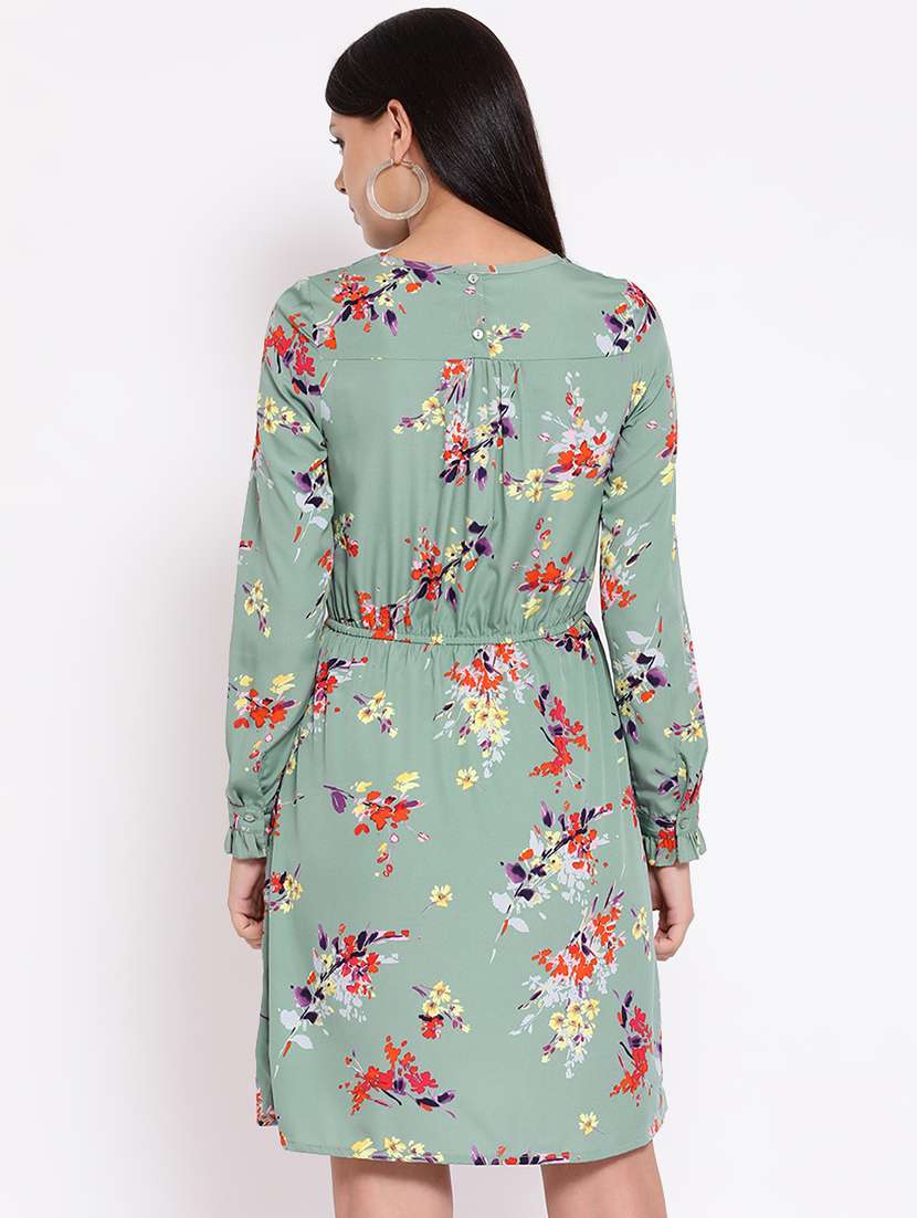 round neck frill trim floral a-line dress - 16673859 -  Standard Image - 2