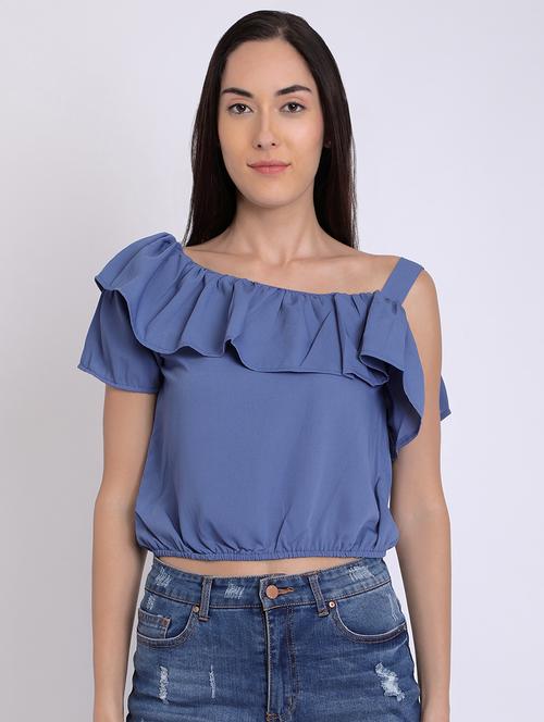 women's crop asymmetric neck top - 16675213 - Standard Image - 0