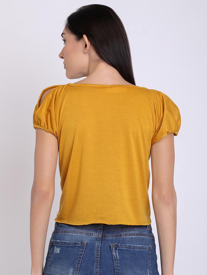 round neck knotted hem crop top - 16675217 - Standard Image - 2