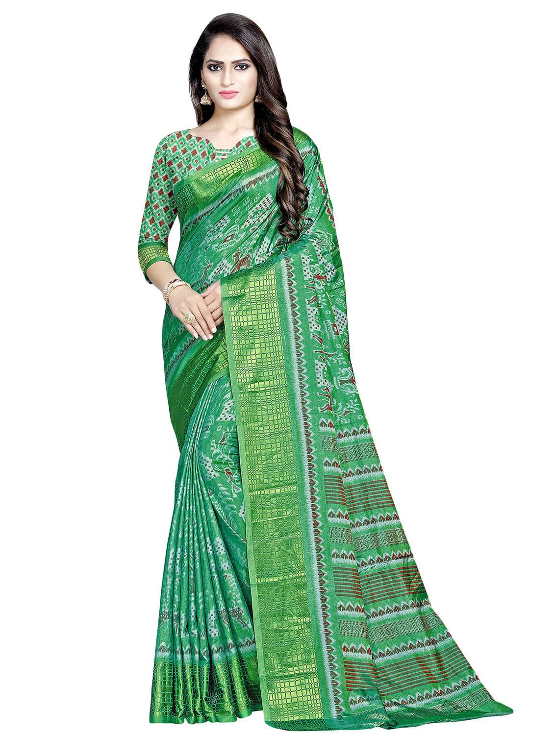 ikat printed saree with blouse