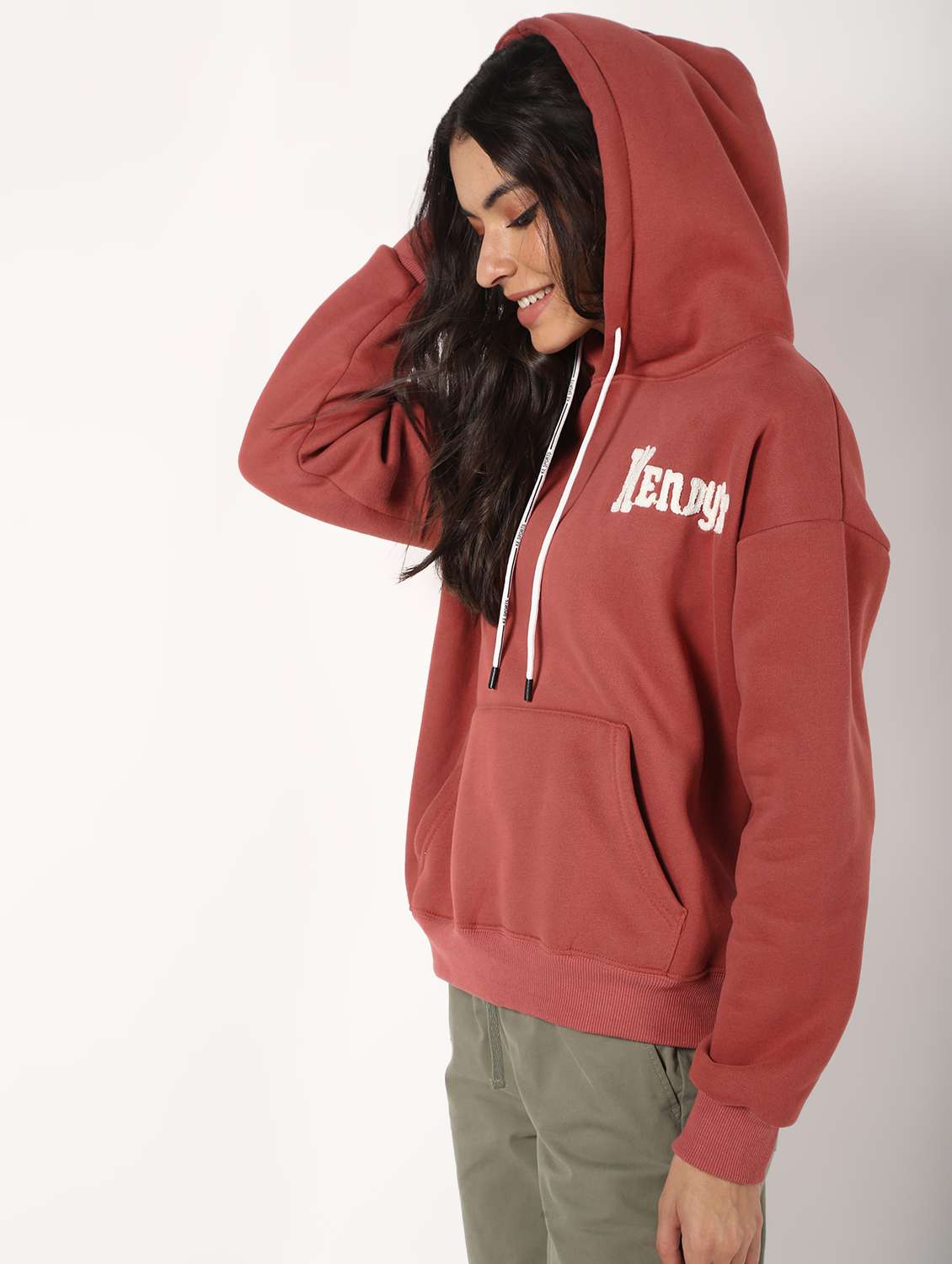 drop shoulder hooded suede pullover