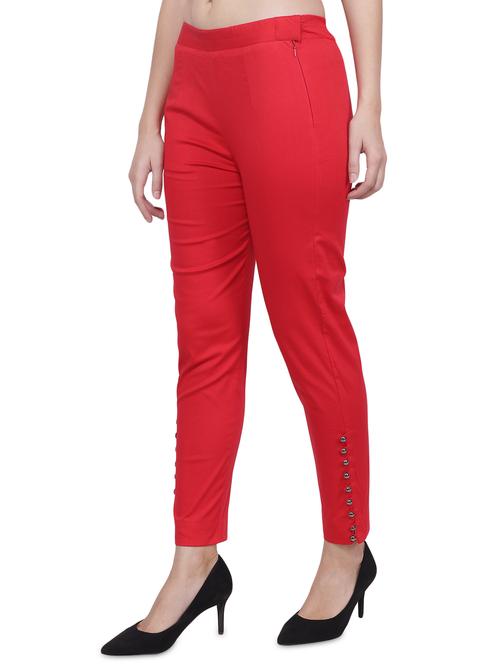 button detail hem flat front trouser - 16677015 -  Standard Image - 0