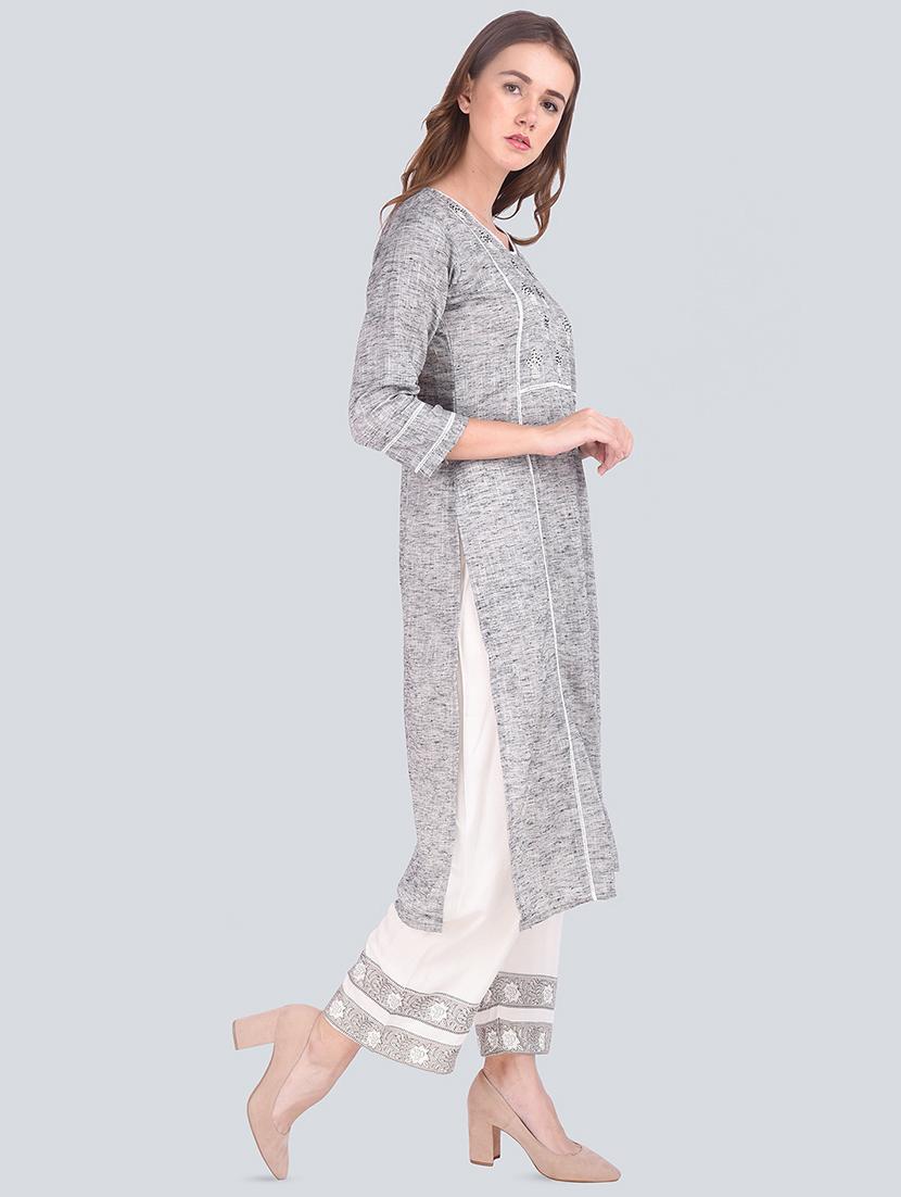 embroidered kurta palazzo suit set - 16677543 - Standard Image - 2