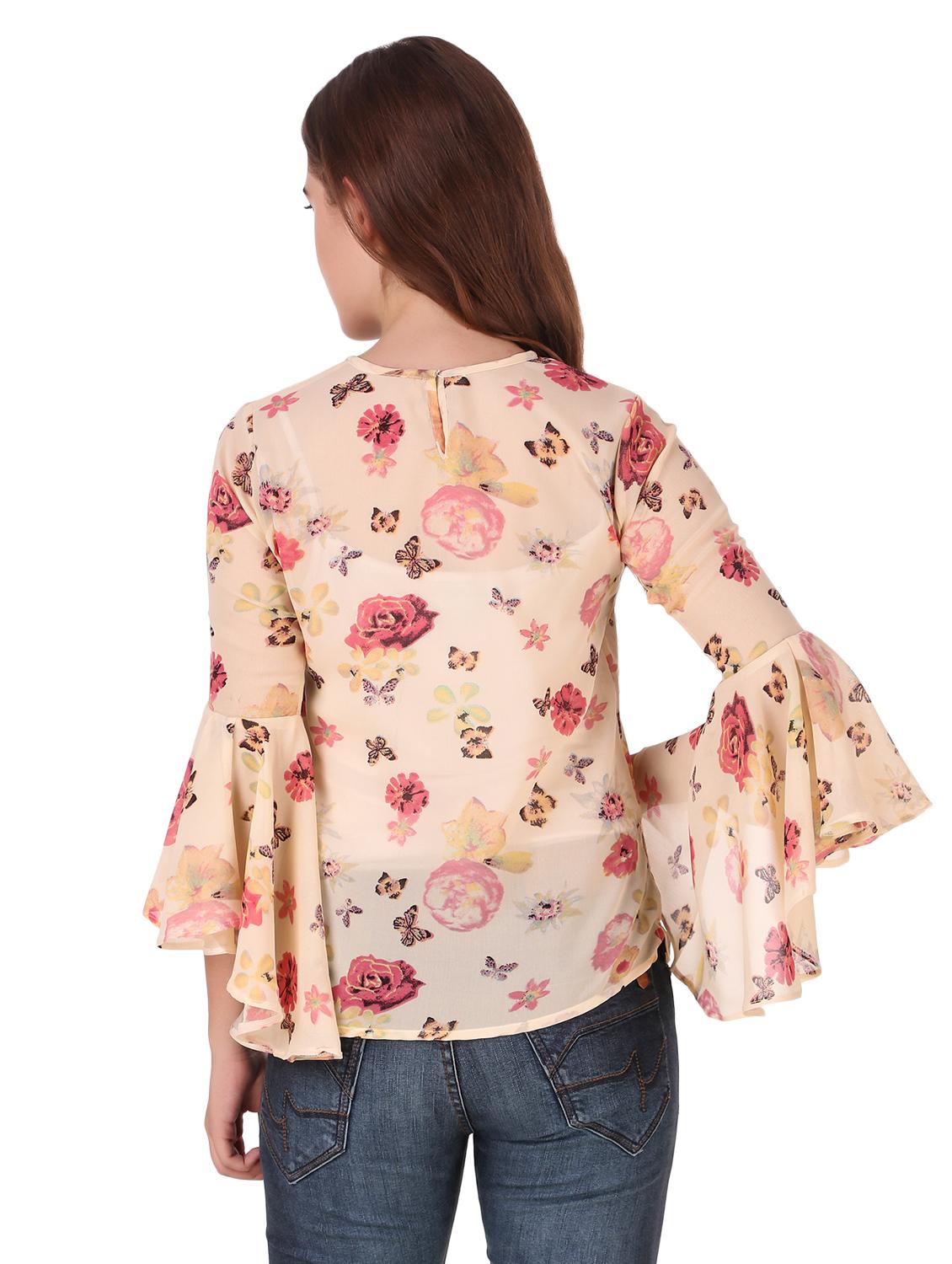 round neck bell sleeved floral top - 16677909 - Standard Image - 2