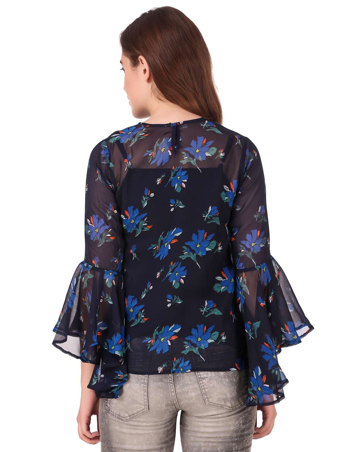 round neck bell sleeved floral top - 16677910 -  Standard Image - 2