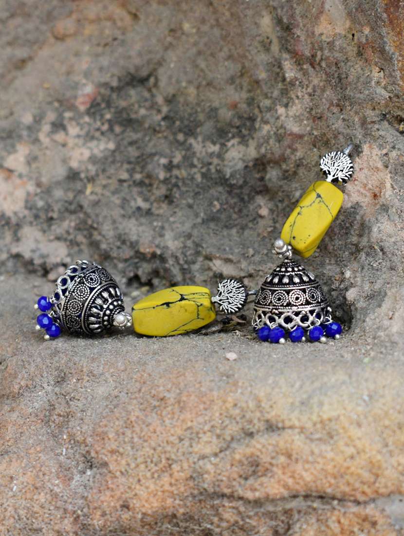 yellow brass jhumka earring