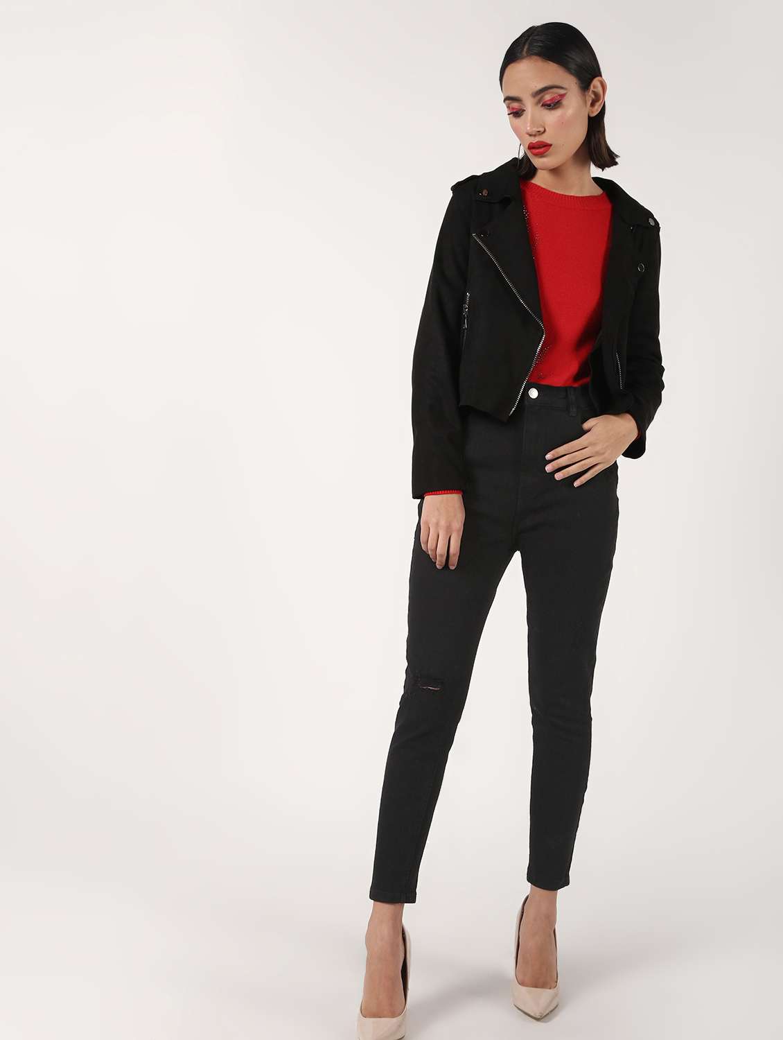 lapel neck bomber suede jacket