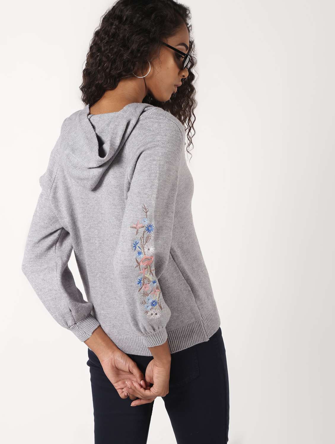 raglan sleeved embroidered wool jacket