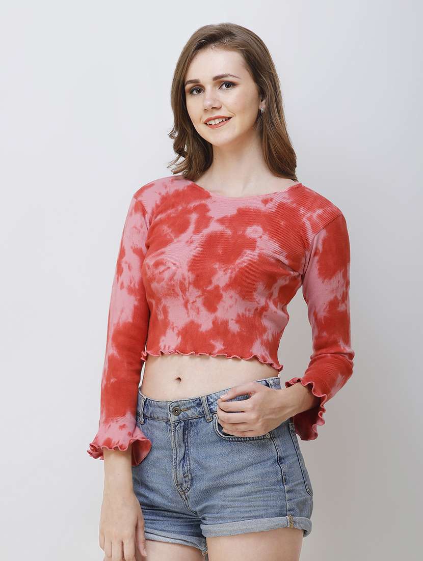 women's crop round neck top