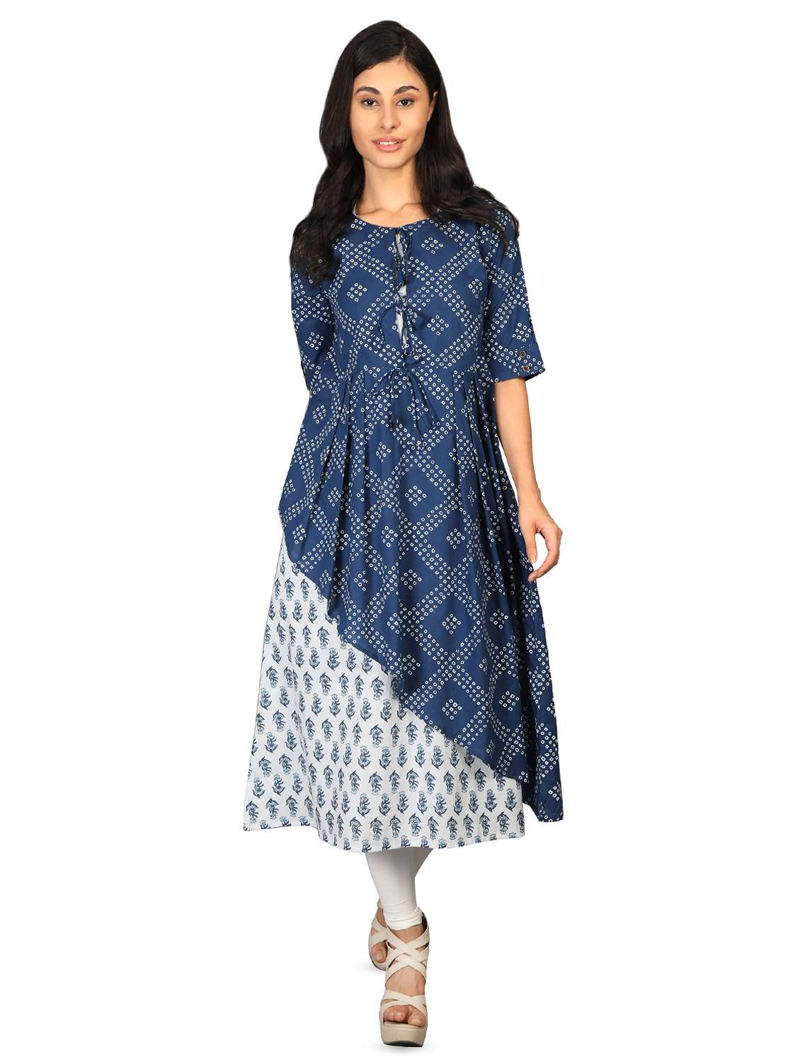 indigo printed layered kurta