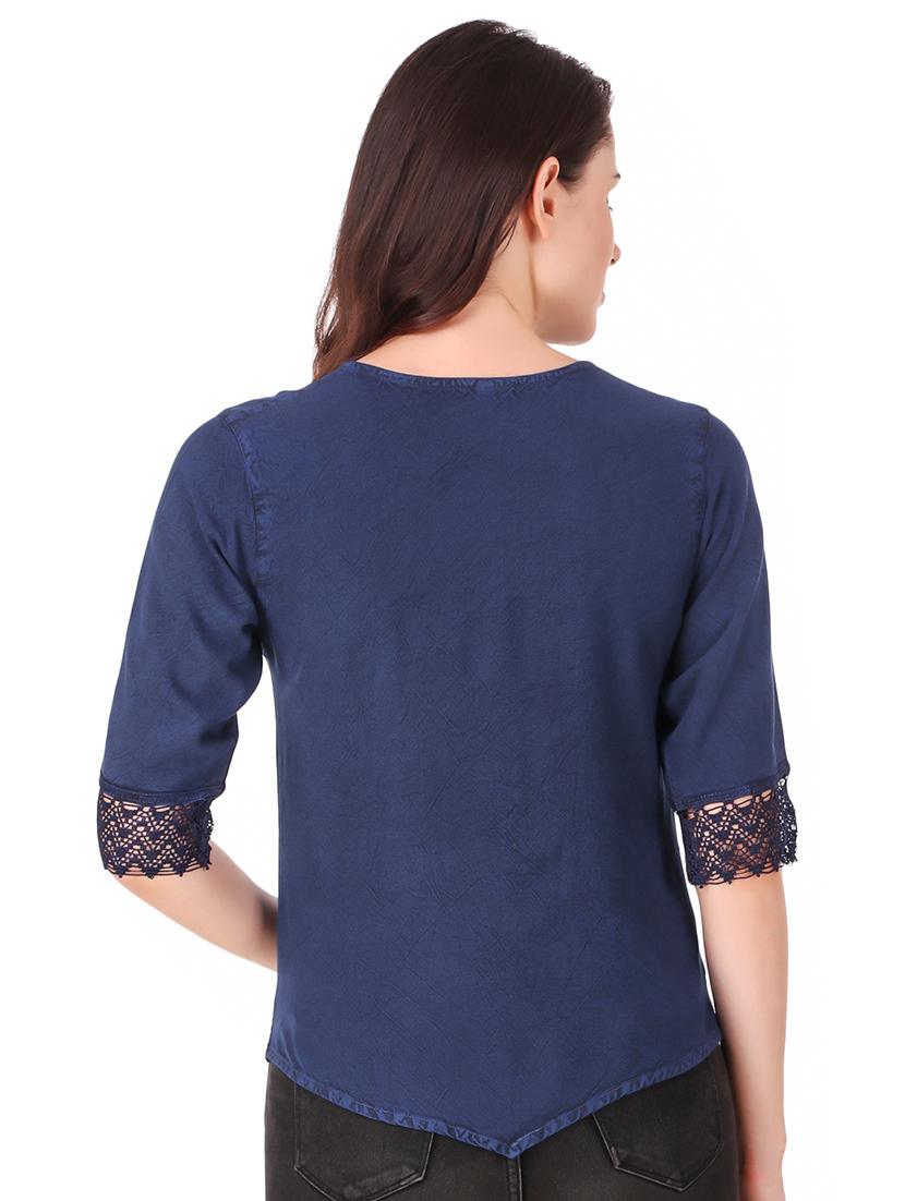 round neck embroidered laced detai top - 16684366 - Standard Image - 2