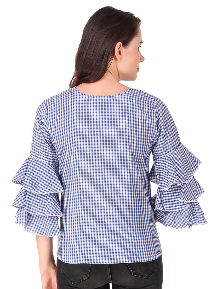 v neck bell sleeved gingham top - 16684370 - Standard Image - 2