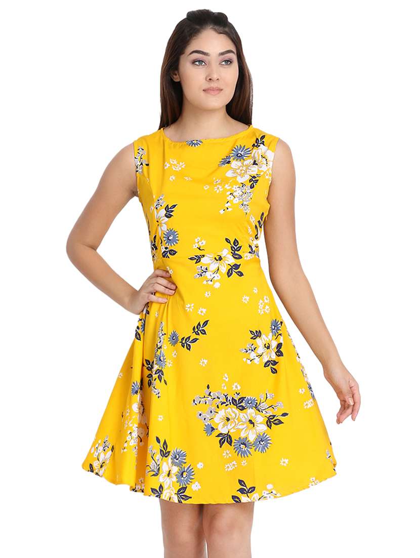 boat neck floral a-line dress