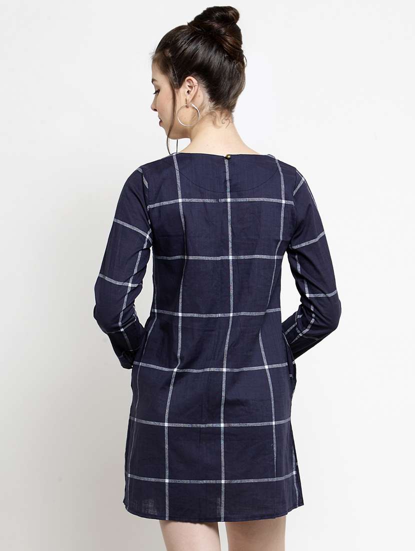 long sleeved checkered a-line dress - 16685151 - Standard Image - 2