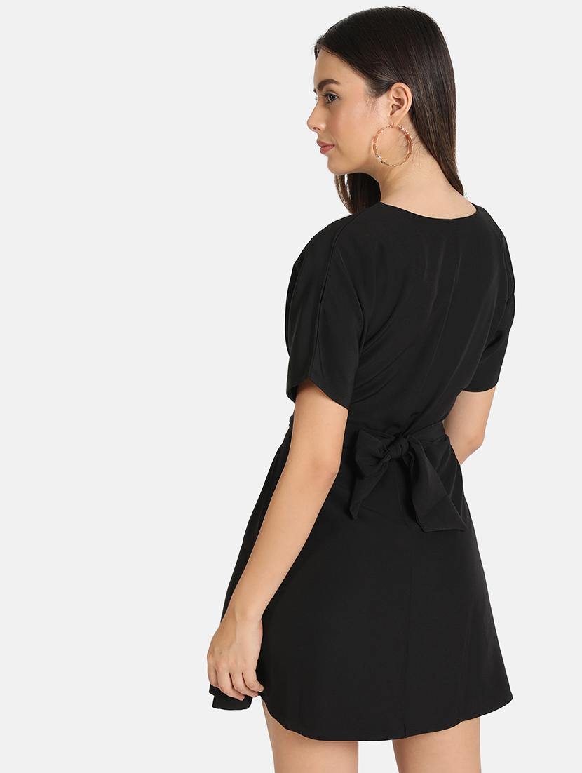 tie back solid a-line dress - 16694954 - Standard Image - 2