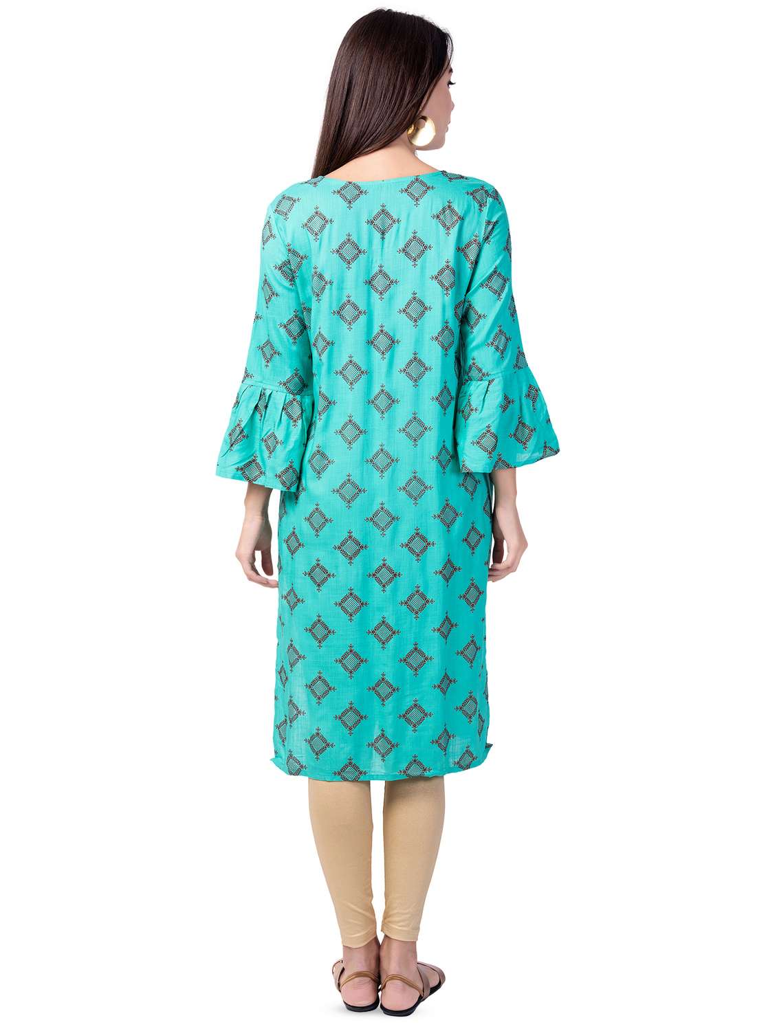 turquoise printed straight kurta - 16695476 - Standard Image - 2
