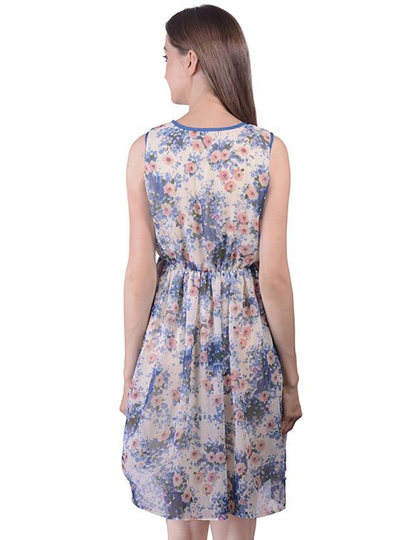 round neck gathered floral a-line dress - 16695748 - Standard Image - 2