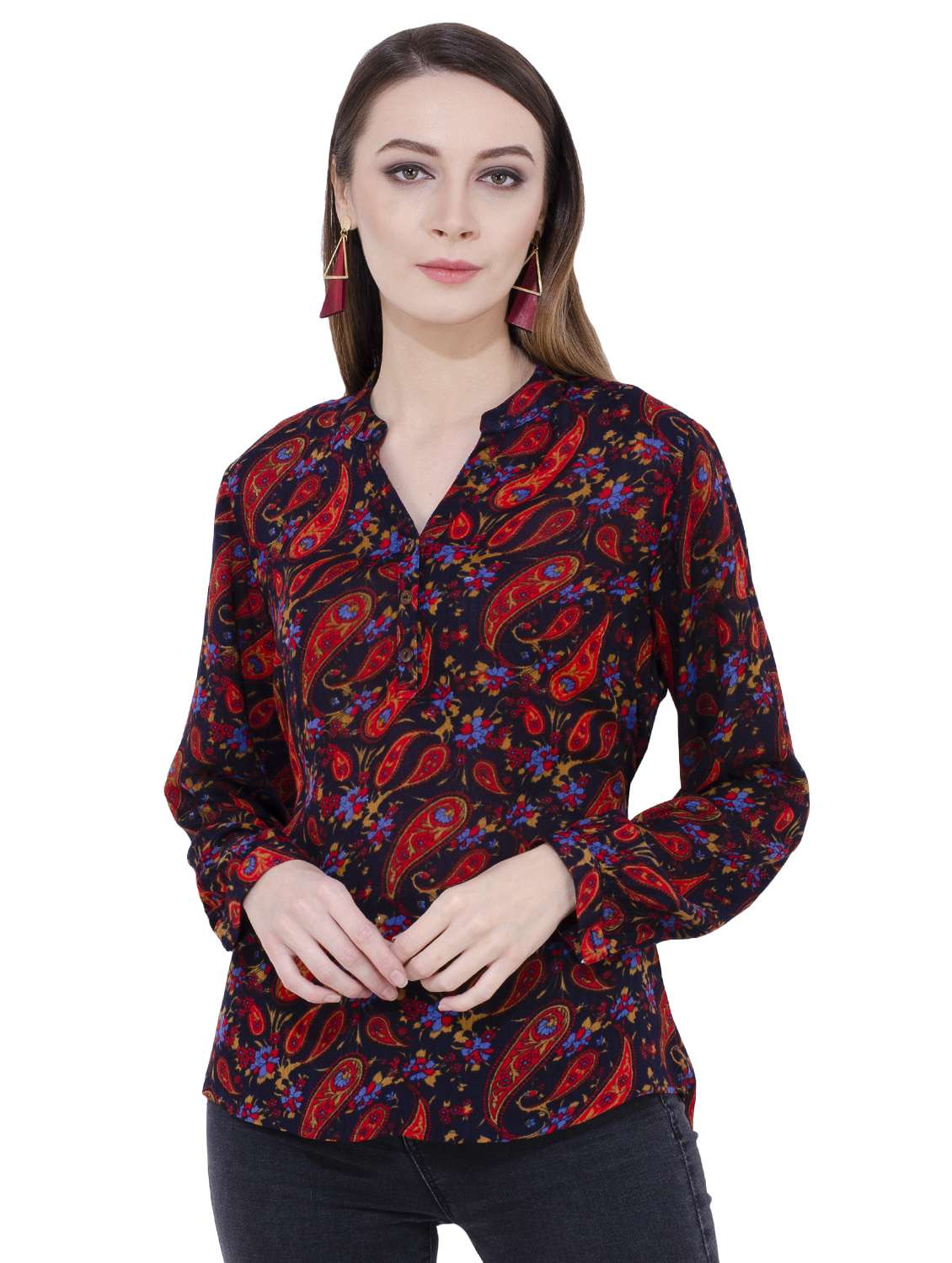 long sleeved paisley asymmetric tunic