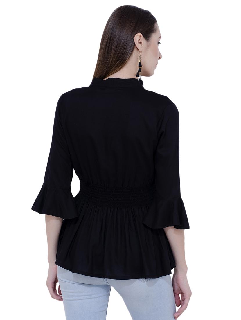 tassel tie up smocked peplum top - 16695777 - Standard Image - 2