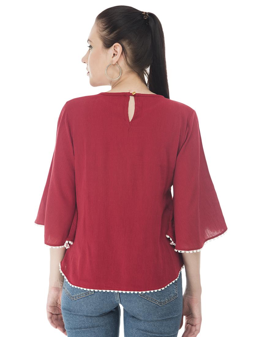 bell sleeved contrast lace detail top - 16695779 - Standard Image - 2