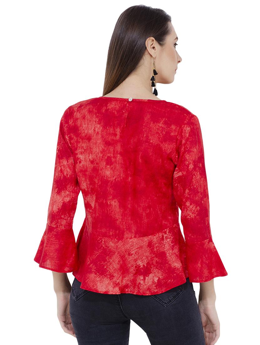 flute sleeved tie and dye peplum top - 16695784 - Standard Image - 2