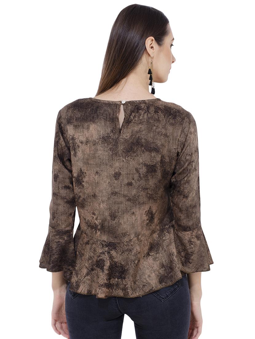 flute sleeved tie and dye peplum top - 16695785 - Standard Image - 2