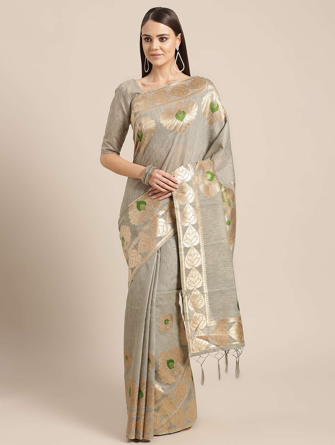 printed woven saree with blouse