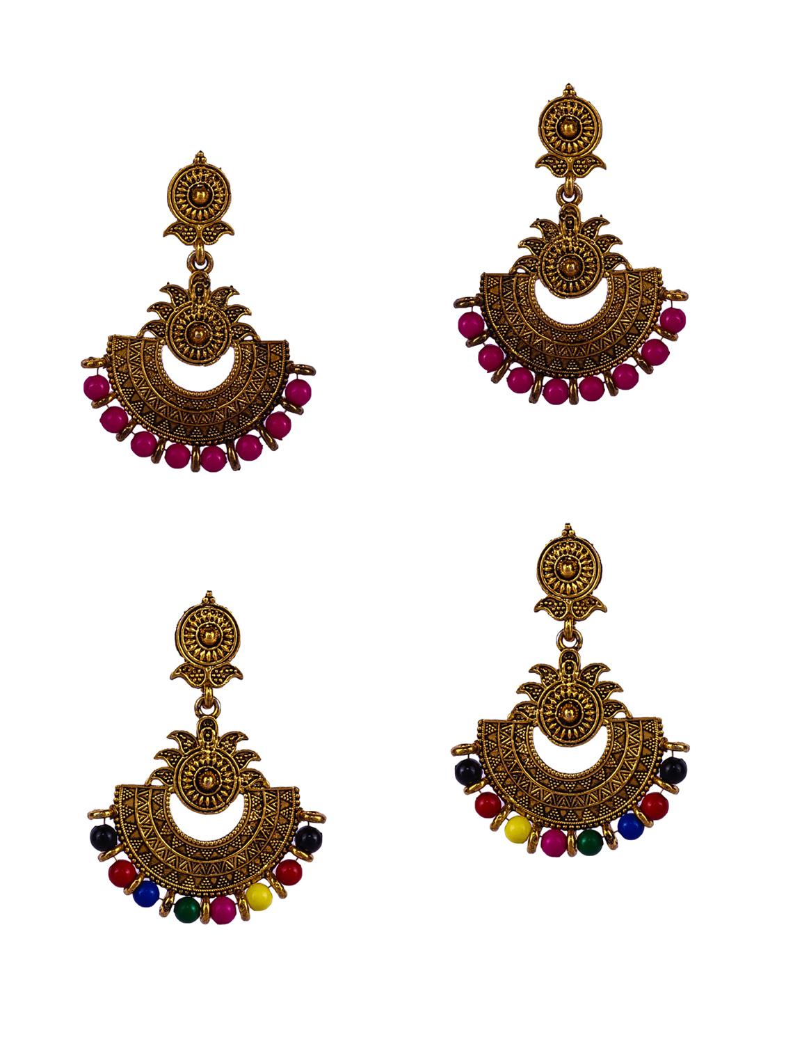 multi colored gold plated drop earring - 16697566 -  Zoom Image - 0