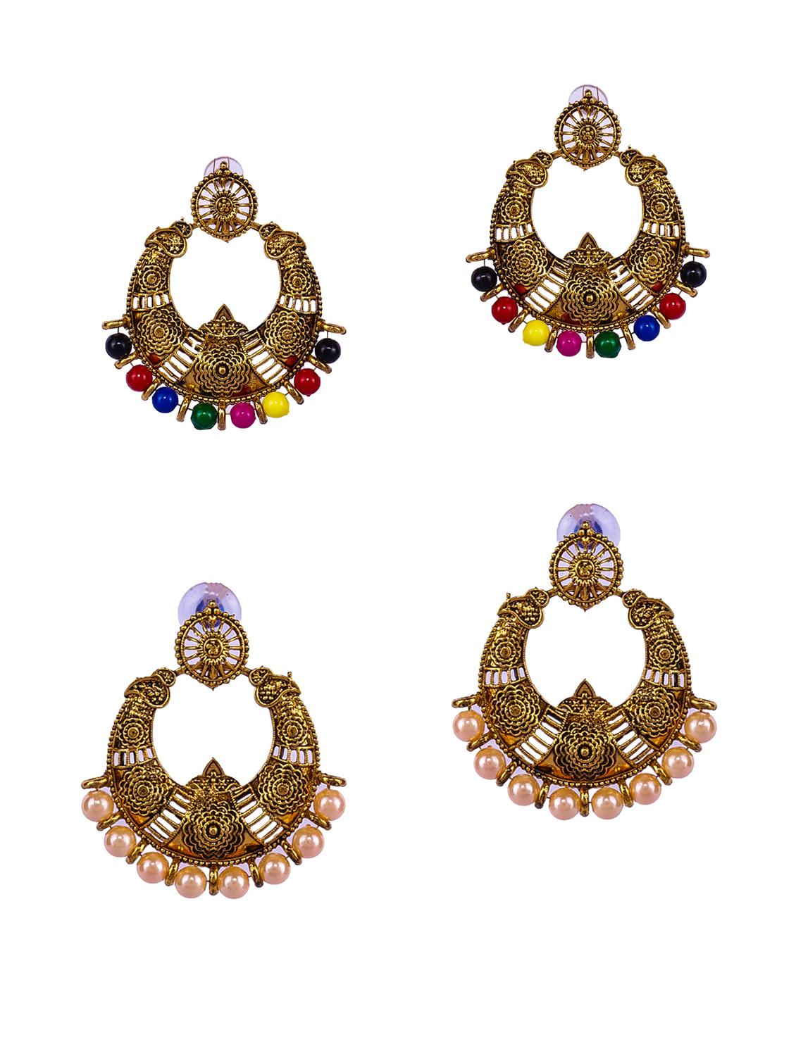 multi colored gold plated studs earring - 16697571 -  Zoom Image - 0