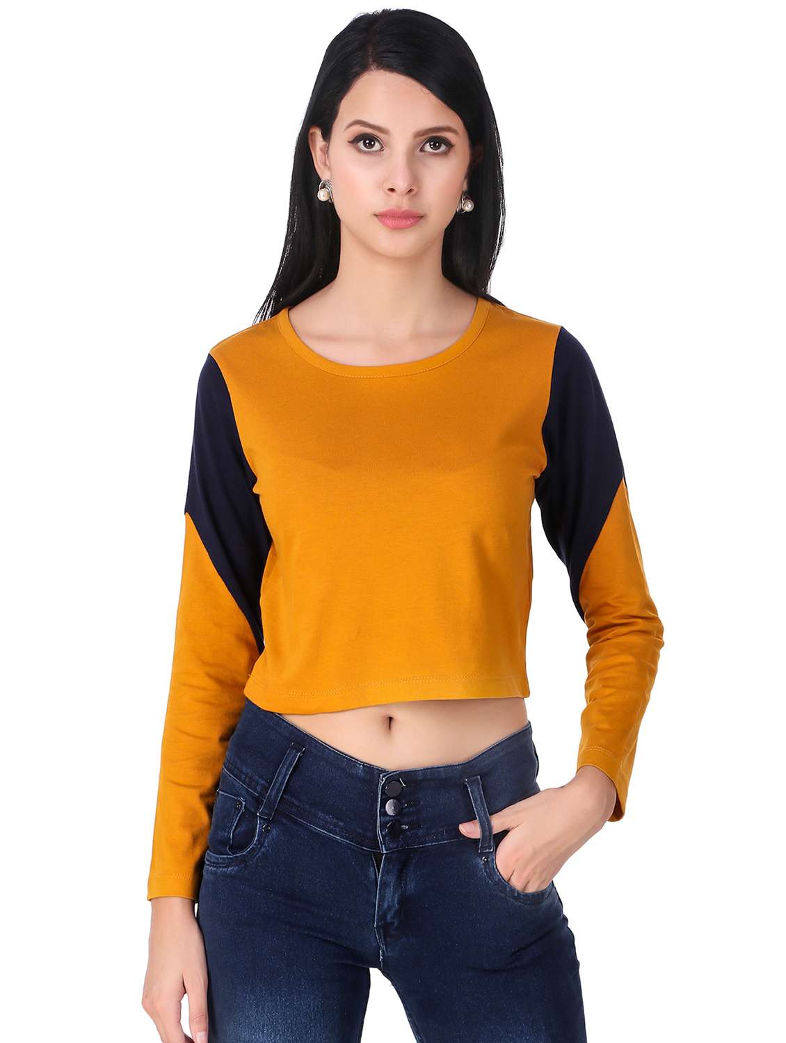 women's color block round neck t-shirt
