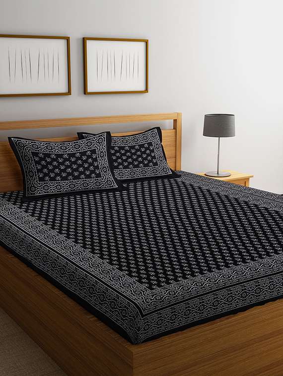 cotton printed king king size bed sheet with 2 pillow covers