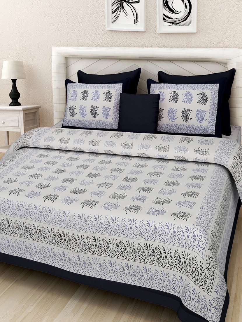 cotton printed king king size bed sheet with 2 pillow covers