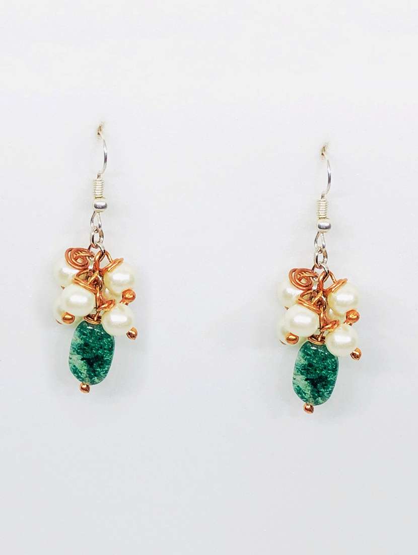 green copper drop earrings