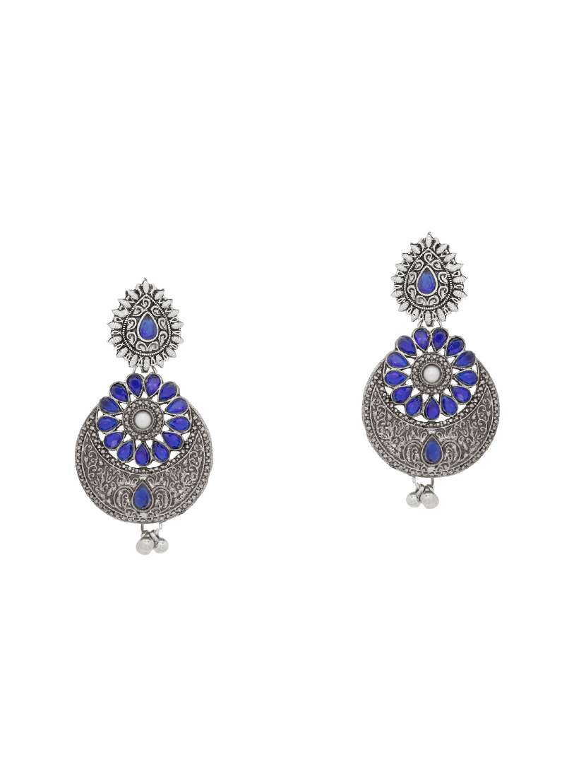 blue  silver tone brass drop earring