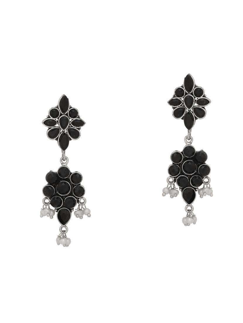 black silver tone brass drop earring - 16700040 - Zoom Image - 0