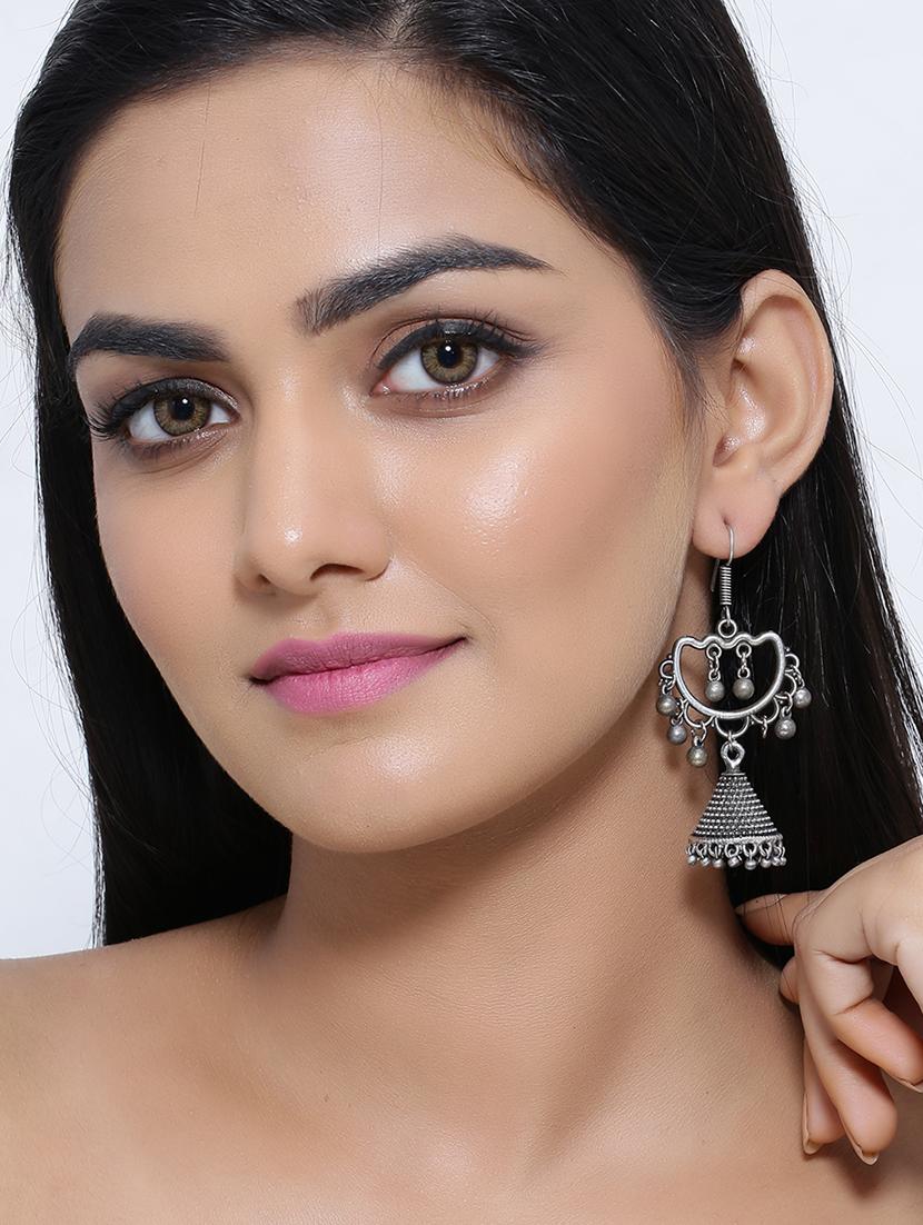 silver brass jhumka earring - 16700041 - Standard Image - 2