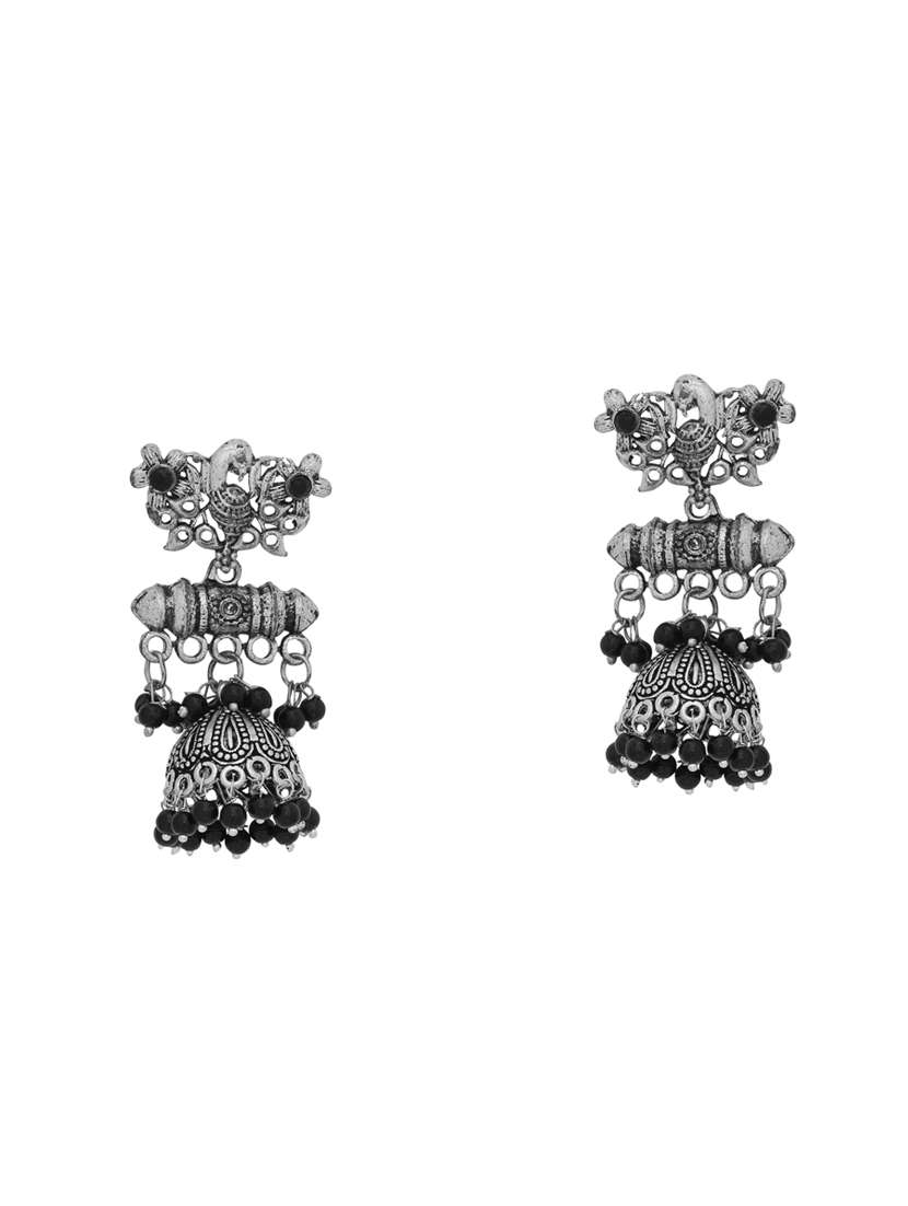 black silver tone brass jhumka earring - 16700044 - Zoom Image - 0
