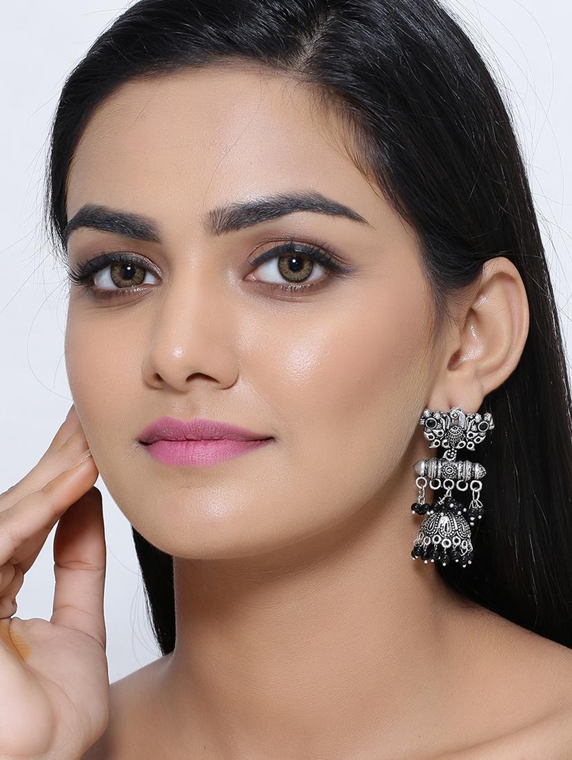 black silver tone brass jhumka earring - 16700044 - Standard Image - 2