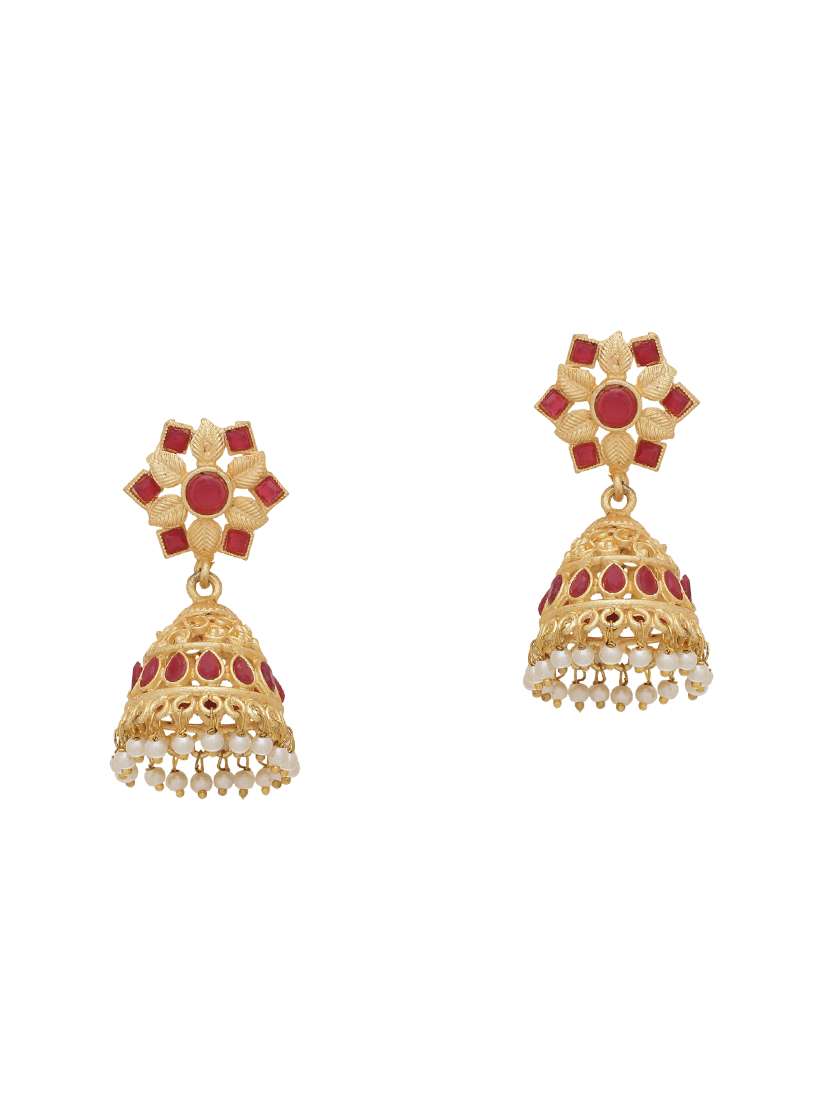 red gold tone brass jhumka earring - 16700049 - Zoom Image - 0
