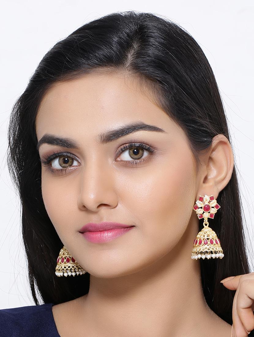 red gold tone brass jhumka earring - 16700049 - Standard Image - 2