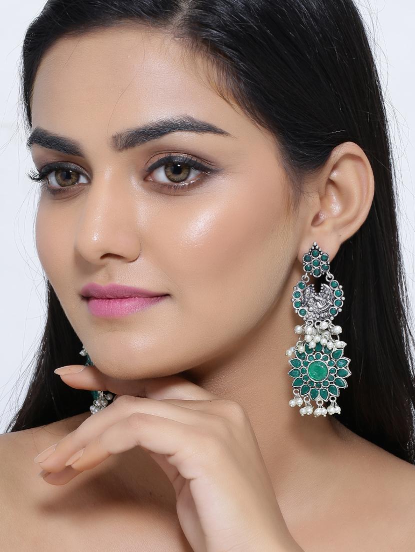 green silver tone brass drop earring - 16700052 - Standard Image - 2