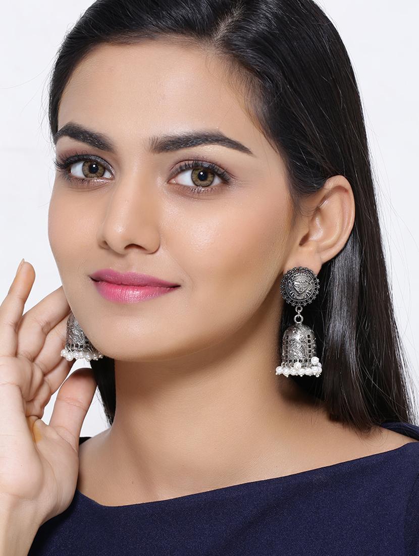 silver brass jhumka earring - 16700054 - Standard Image - 2