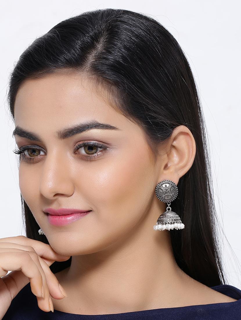 silver brass jhumka earring - 16700056 - Standard Image - 2